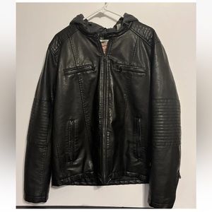 Levi Strauss & Co Faux Leather Hooded Jacket Men'sXL motorcycle Jacket Chest 25”